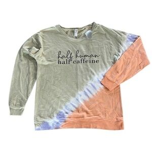 Tie Dye graphic sweatshirt half human half caffeine size large
